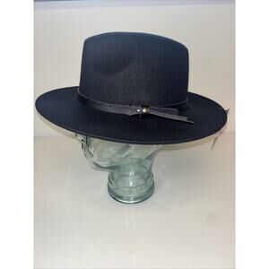 WOMEN’S‎ HAT VEGAN FELT FEDORA RANCHER Wide Brim Boho Cottag Black Western NWT